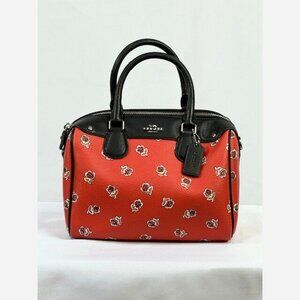 Coach Floral Print Satchel Bag – Deep Orange & Black Signature Design